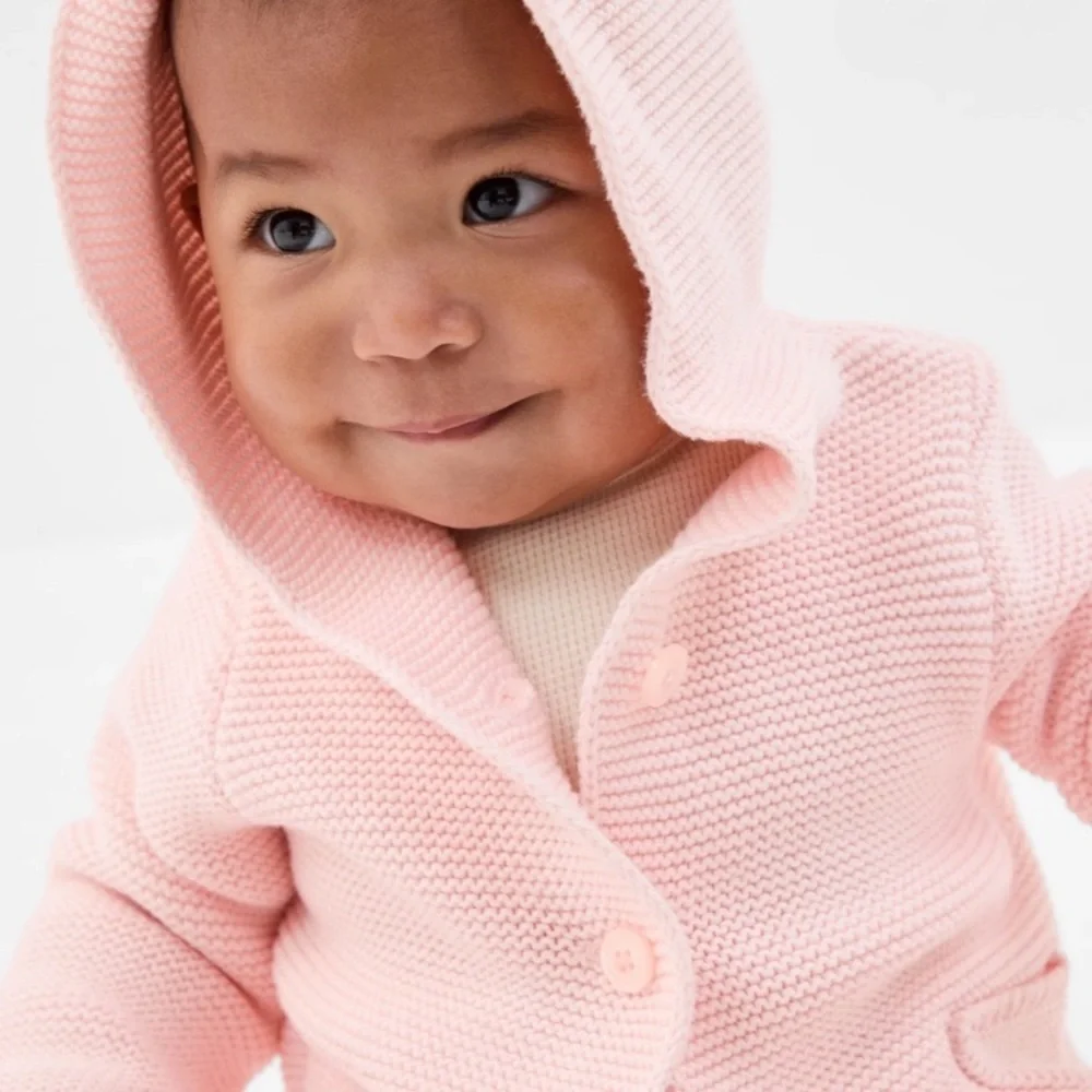 Baby‎ Gap pink knit hooded cardigan bear ears 6-12 months